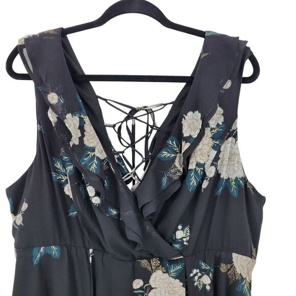 Torrid Baby Doll Skater Mini Dress Plus Sz 18 Black Floral Chiffon Lace-Up Back - Picture 10 of 12